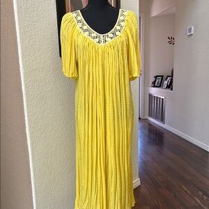 Vintage gauzy dress 1970s yellow boho grecian goddess hippie caftan